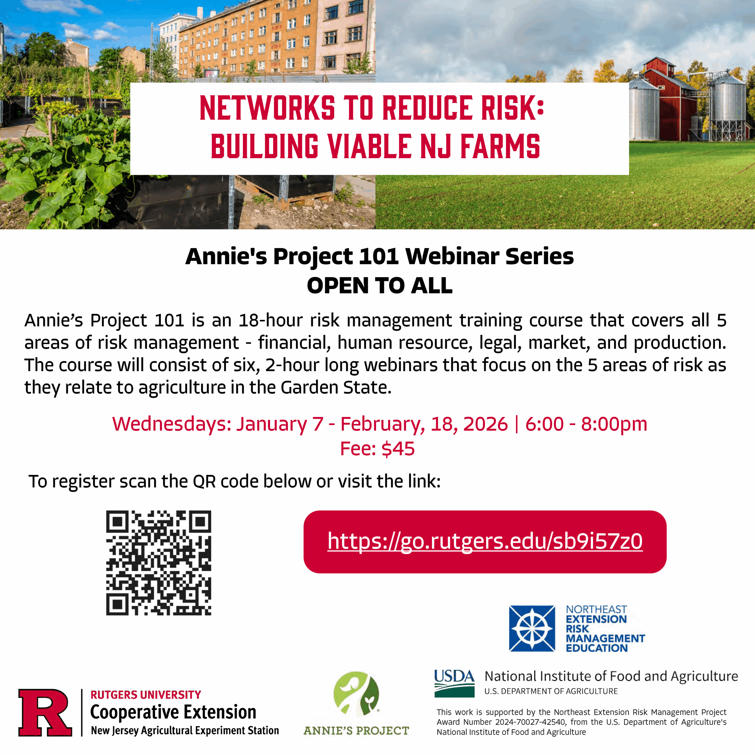 Flyer for webinar series including QR code.