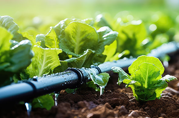 Drip irrigation of lettuce crop.