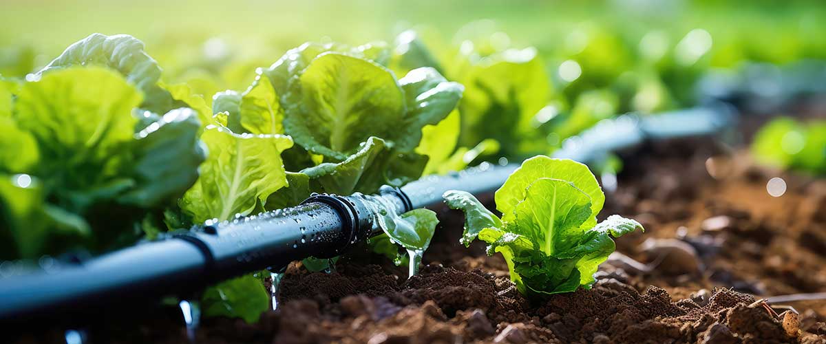 Drip irrigation of lettuce crop.