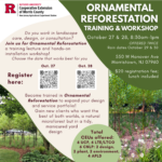 Flyer for the ornamental reforestation workshop including QR codes for registration links.