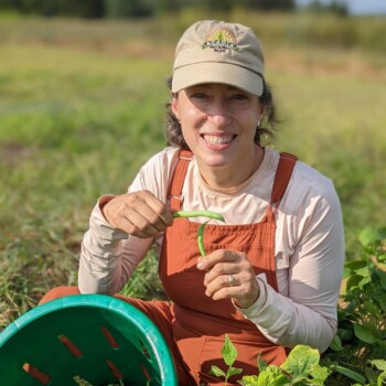 Woman in field with green beans